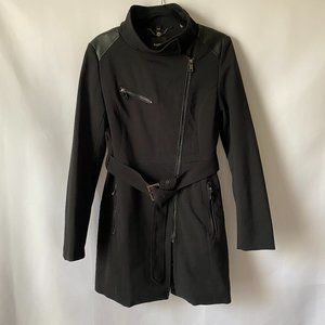 New Bebe Faux Leather Trim Asymmetrical Trench Coat